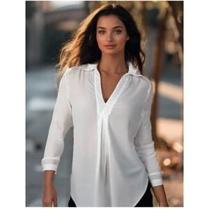 GARNET HILL Oversized Popover Blouse Tunic Womens XL White Long Sleeve Cotton